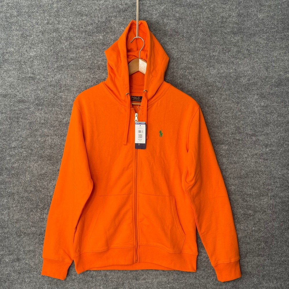 Polo Ralph Lauren Kids Boys 3XL 13-14 Orange Full Zip Hoodie Green Pony Logo NEW